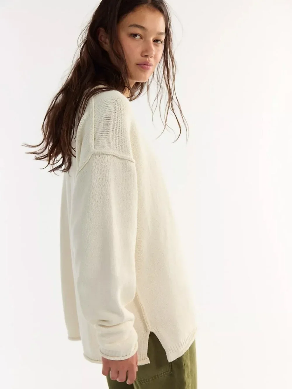 ☀️ We The Free Free People Ella Roll Neck Sweater Gardenia Cream Small NWOT